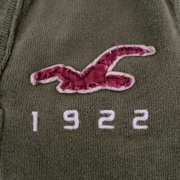 Hollister Pullover Sweatshirt Olive Army Green XS 1/4 Button Kangaroo Pocket - Picture 2 of 7